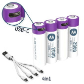 Piles AA rechargeables Li-Ion via USB vers USB-C 127554
